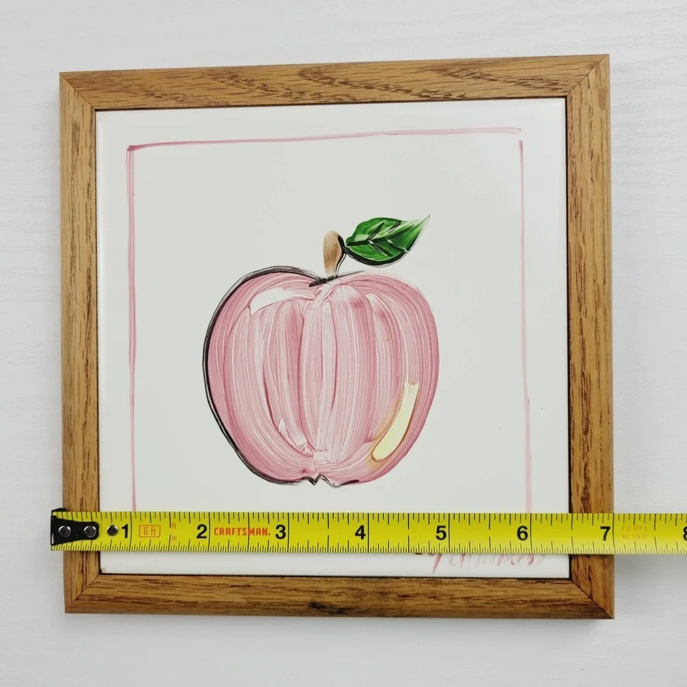 Vintage 90s Apple Tile Howard Originals 1992 Hand Painted wooden Framed wall Art